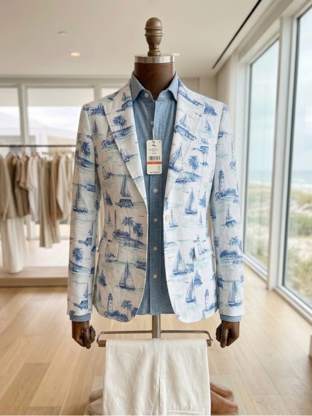 Tommy Bahama “Nova Wave Beach Days” White & Blue Nautical Print Blazer Size XS